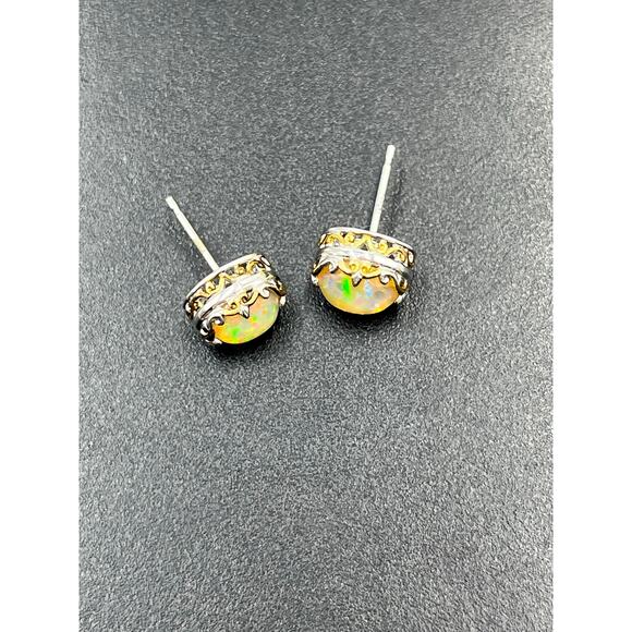 NH Michael Valitutti Sterling Silver Two Tone Ethiopian Opal Cabochon Earring - Picture 2 of 11